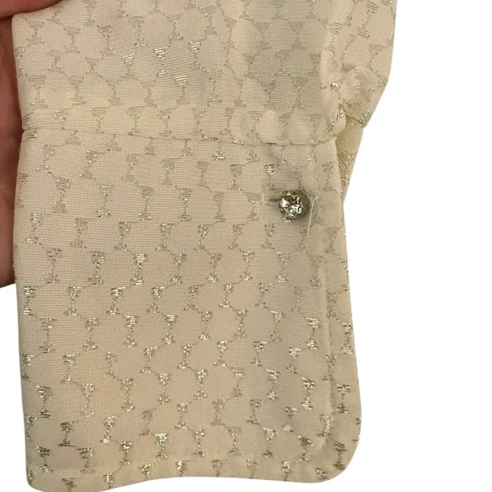 Alex Colman Vintage Blouse White Metallic Thread Rhinestone Buttons Tag=16 - Picture 3 of 8